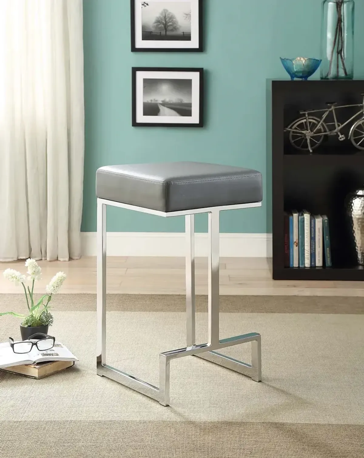 Coaster Gervase Square Counter-Height Stool Grey & Chrome