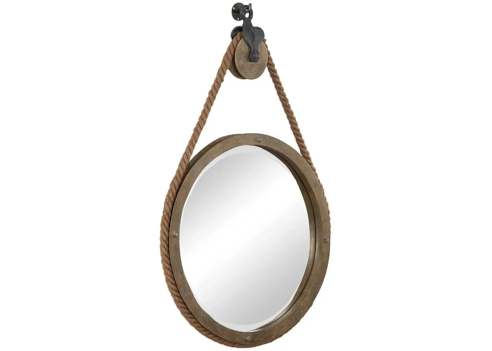 Uttermost Melton Natural Wood Round Pulley Mirror