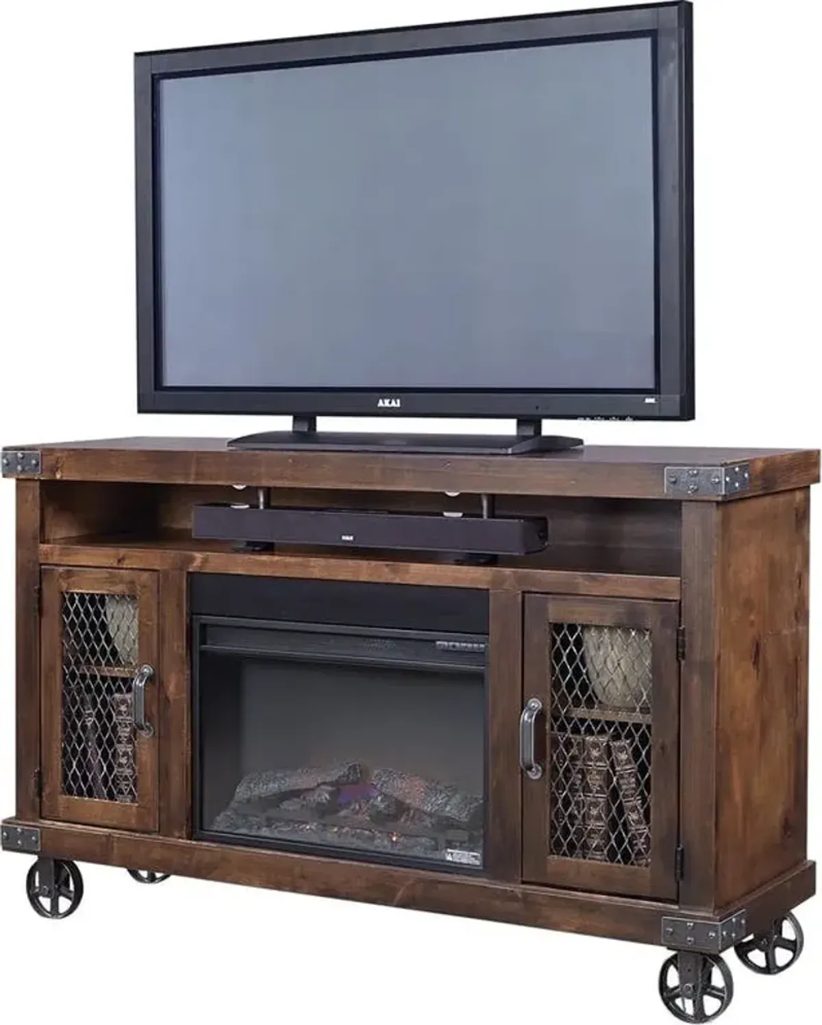 Aspenhome Industrial Tobacco 62 Inch Fireplace TV Stand Console