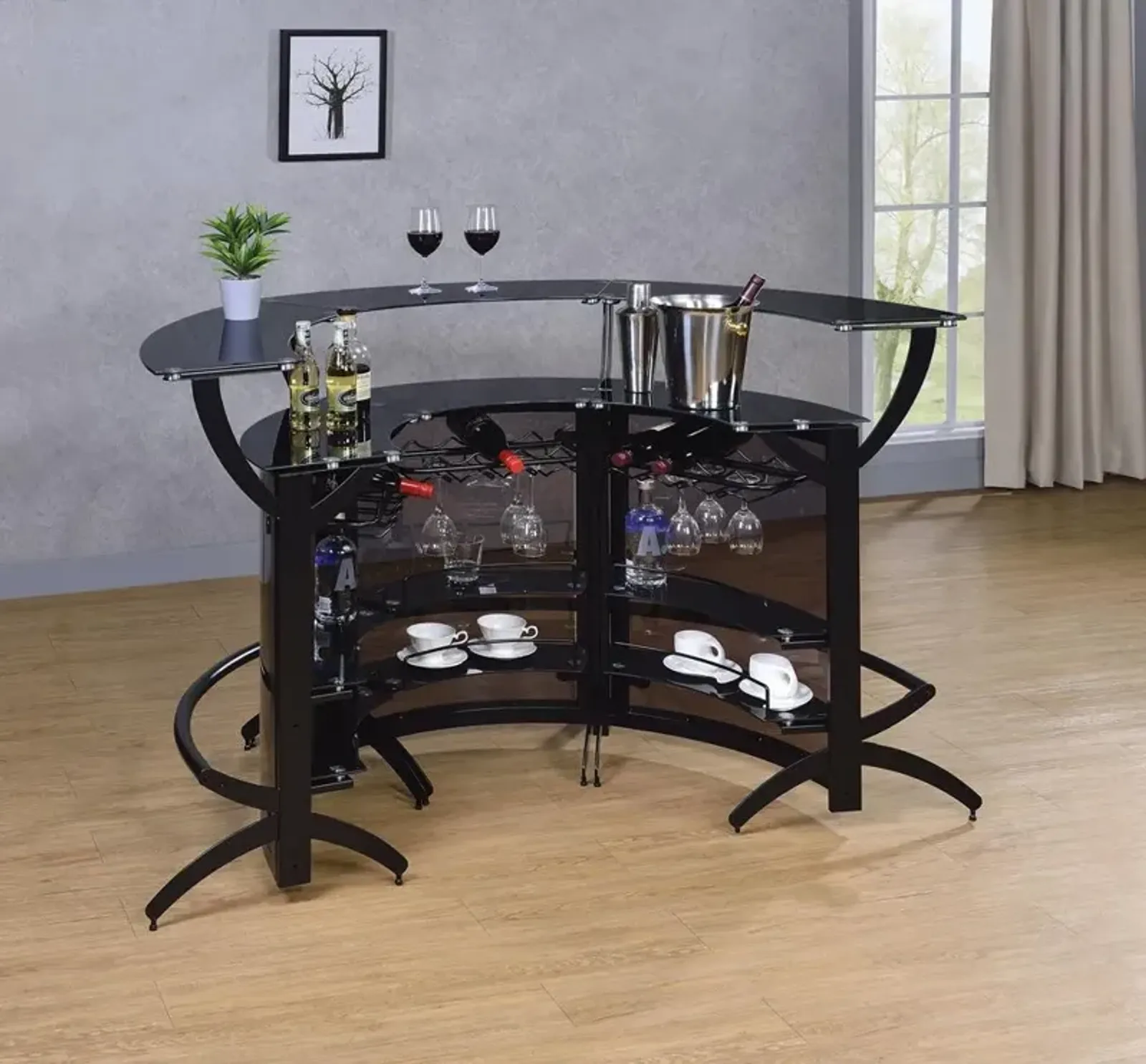 Coaster Dallas 3-Piece Curved Freestanding Home Bar Cabinet Black