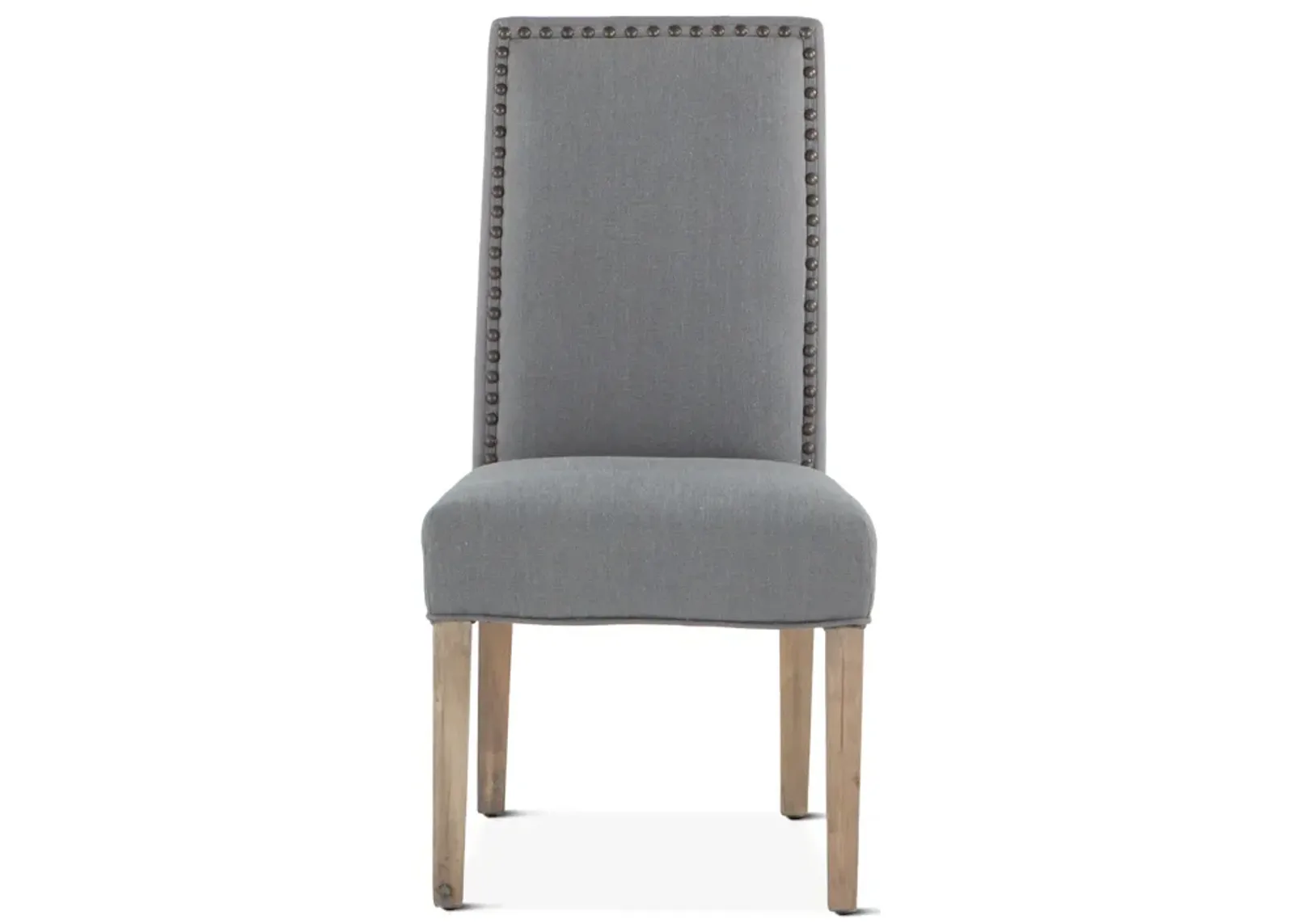 Home Trends Design Warm Gray Upholstered Dining Chair with Brass Nailhead Accents & Natural Wood Legs