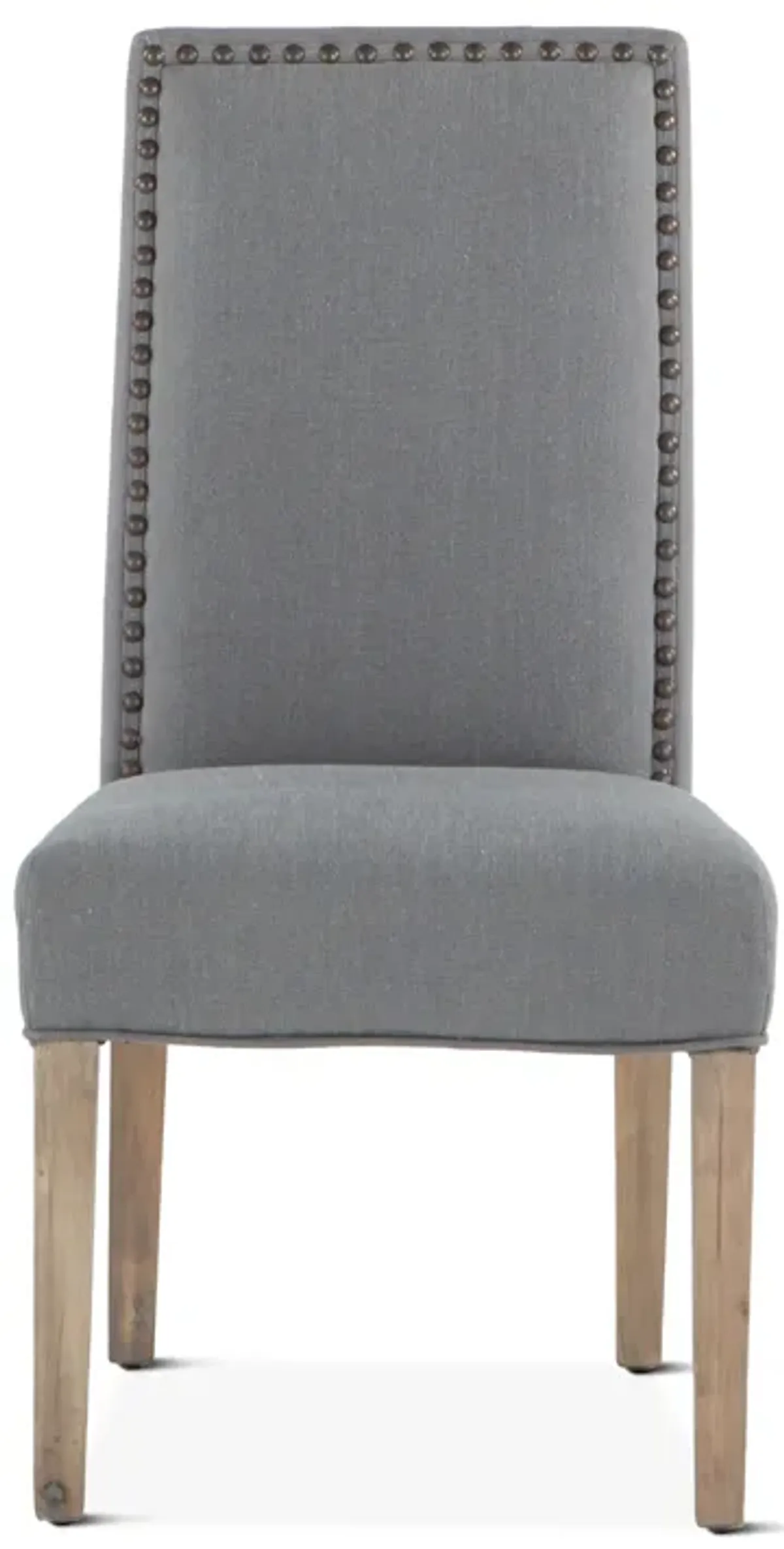 Home Trends Design Warm Gray Upholstered Dining Chair with Brass Nailhead Accents & Natural Wood Legs