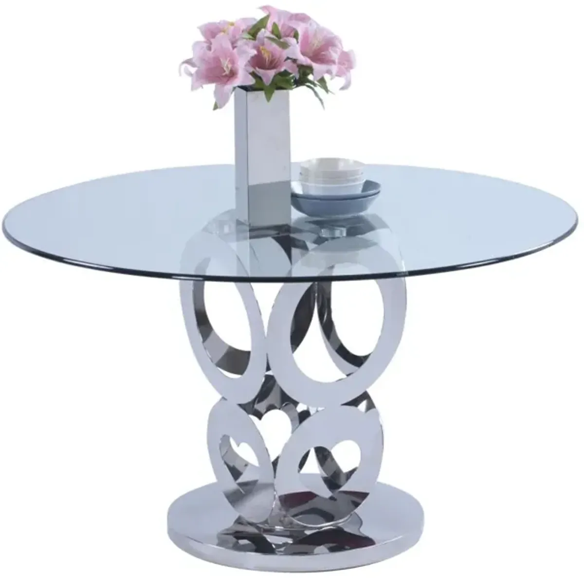 Chintaly Raegan Round Glass Top Dining Table with Steel Base