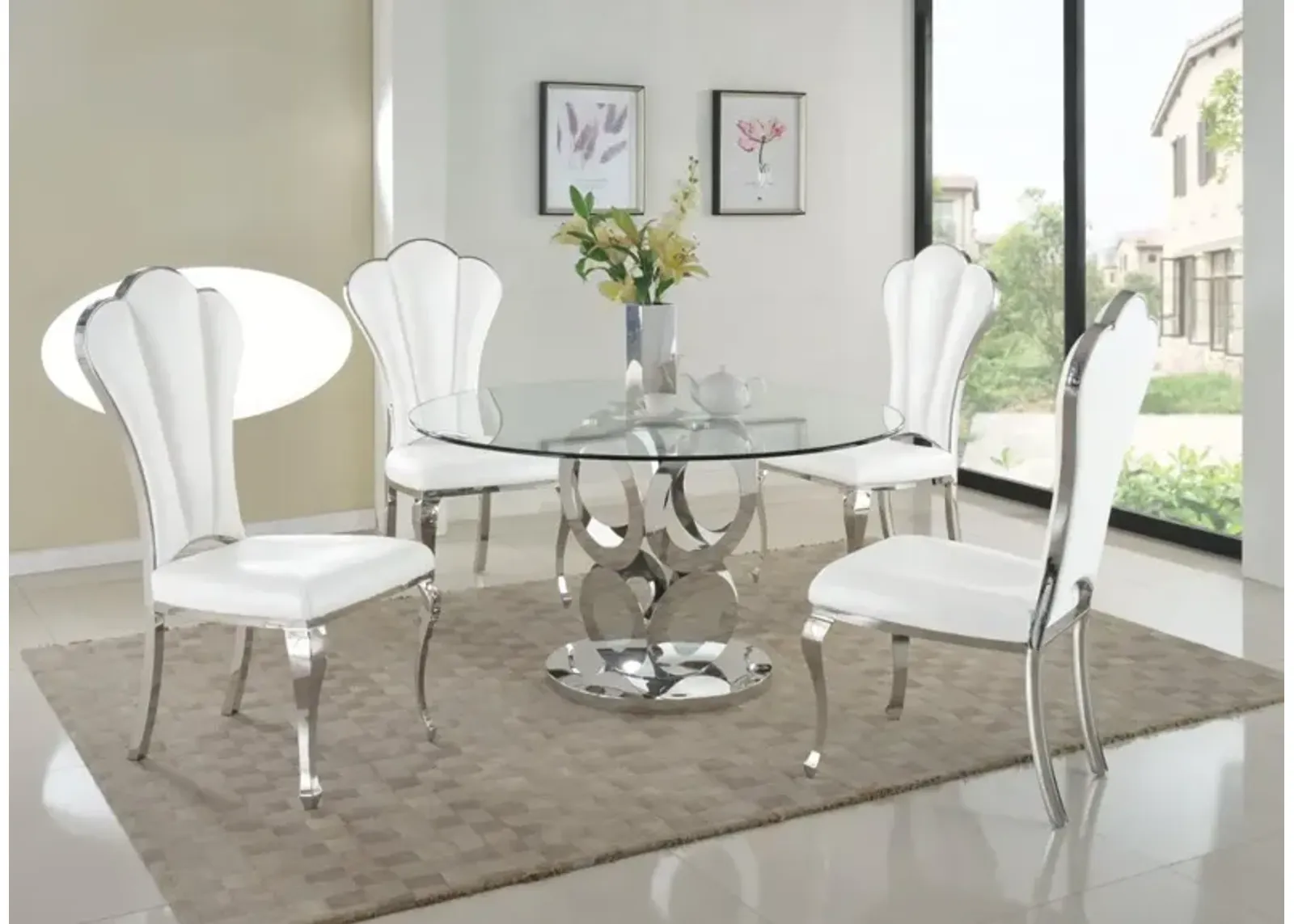 Chintaly Raegan Round Glass Top Dining Table with Steel Base