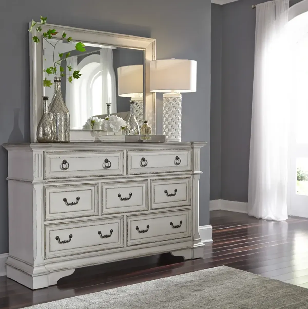 Liberty Furniture Abbey Park Antique White Dresser & Mirror