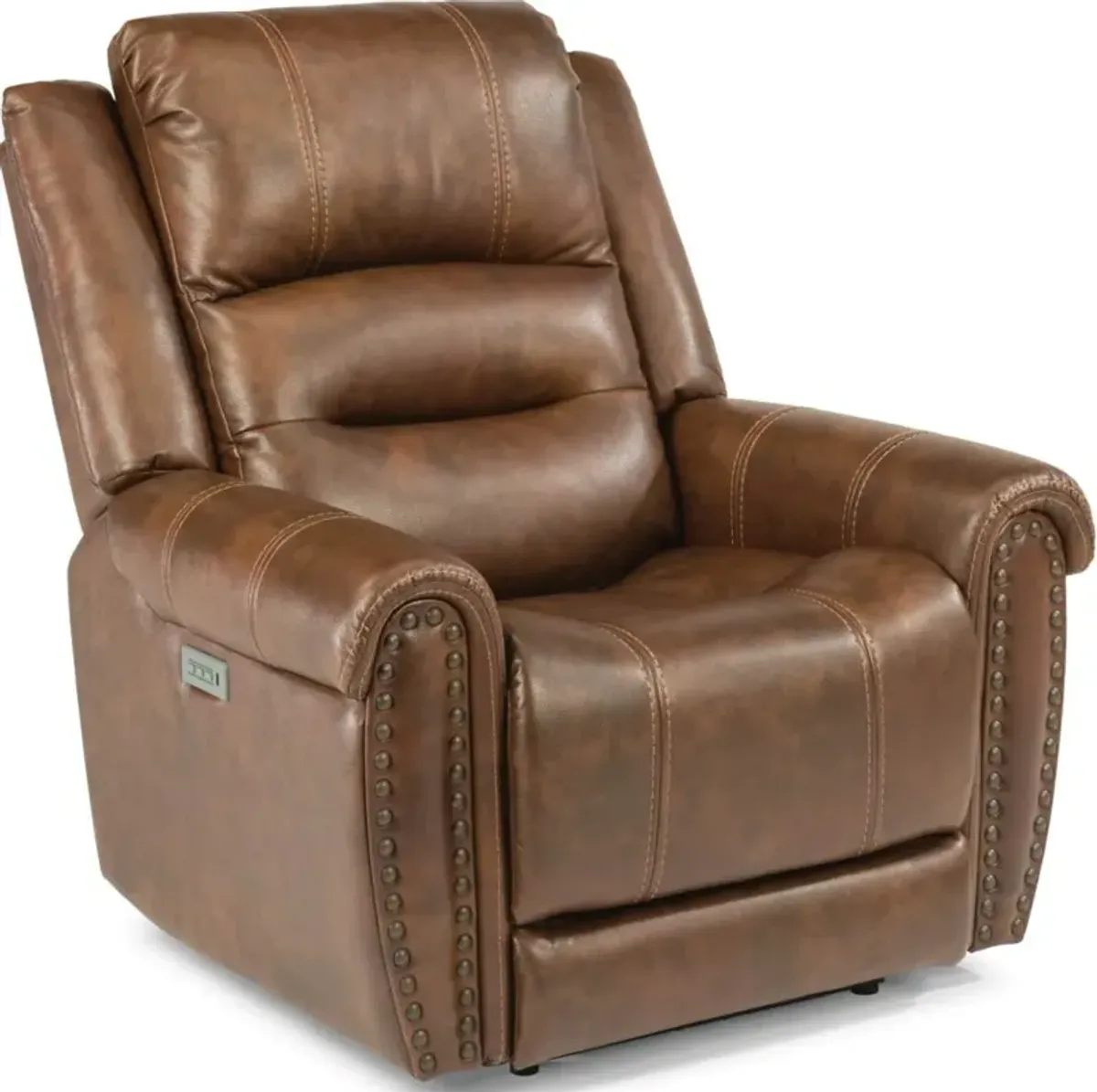 Flexsteel Oscar Brown Power Recliner with Power Headrest & Lumbar