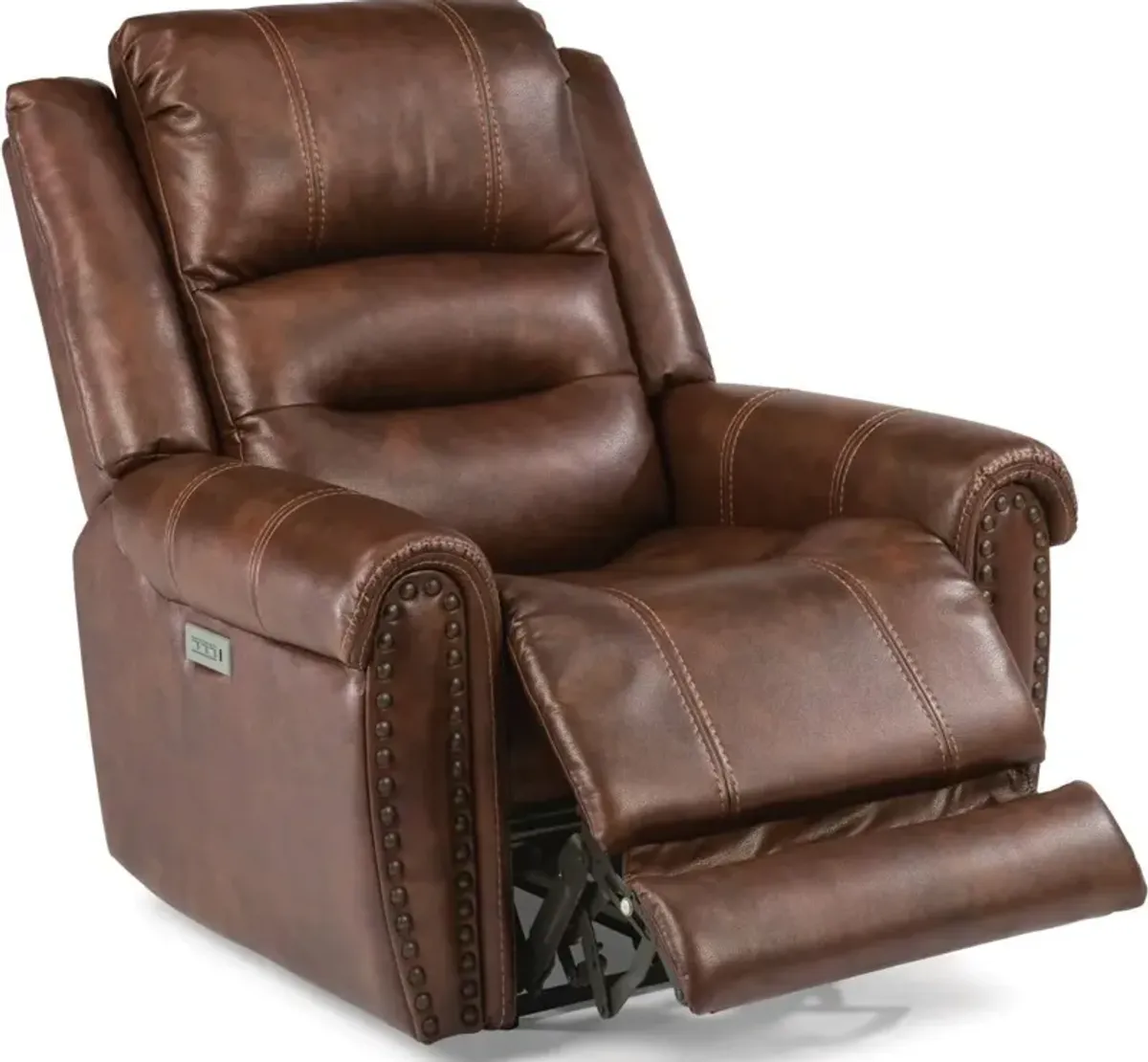 Flexsteel Oscar Brown Power Recliner with Power Headrest & Lumbar