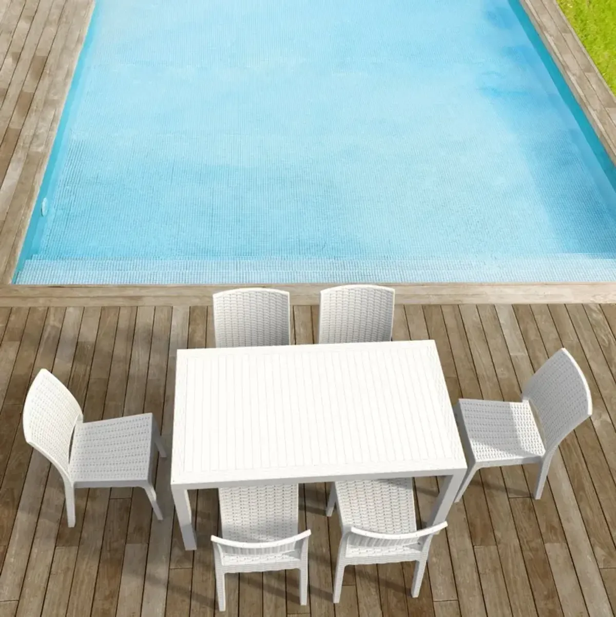 Compamia Orlando Wickerlook Rectangle Outdoor Dining Set 7-Piece White with Florida Side Chairs