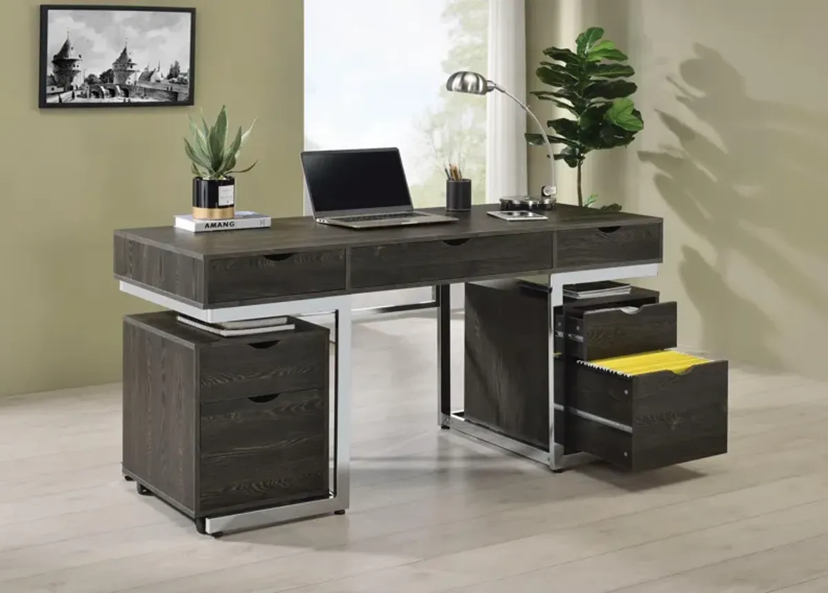 Coaster Noorvik 62 Inch 3-Drawer Engineered Wood Desk Dark Oak