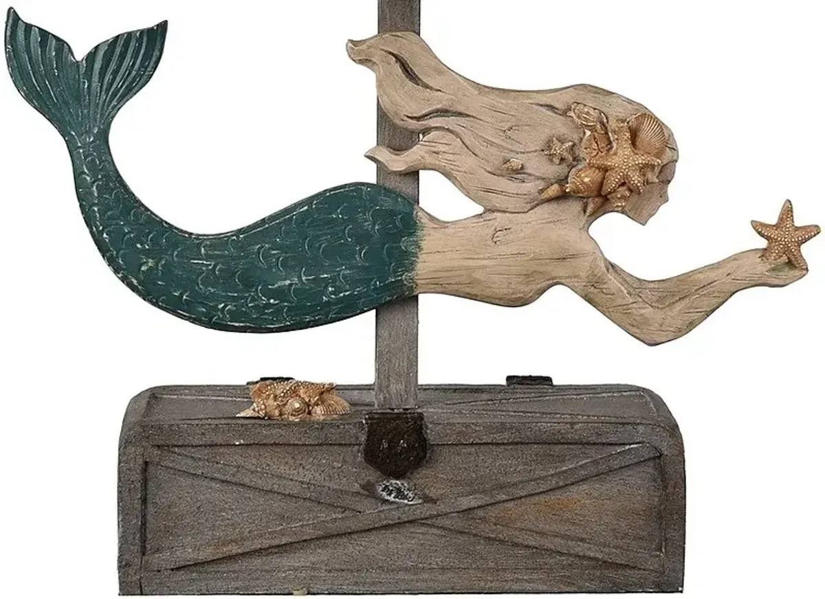 Crestview Mermaid Treasure Blue & Wood Table Lamp