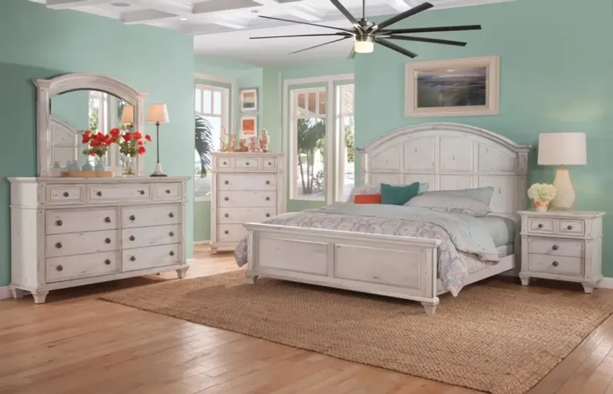 American Woodcrafters Complete Queen Bedroom Set Panel Bed, Dresser, Mirror & Nightstand Cobblestone White Sedona