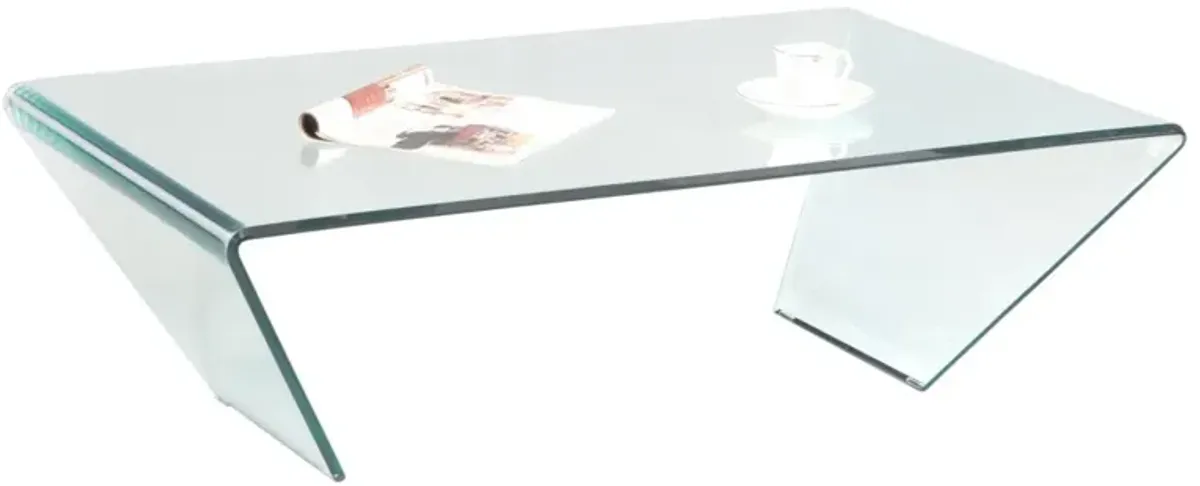 Chintaly 28 Inch X 45 Inch Rectanglular Bent Glass Cocktail Table