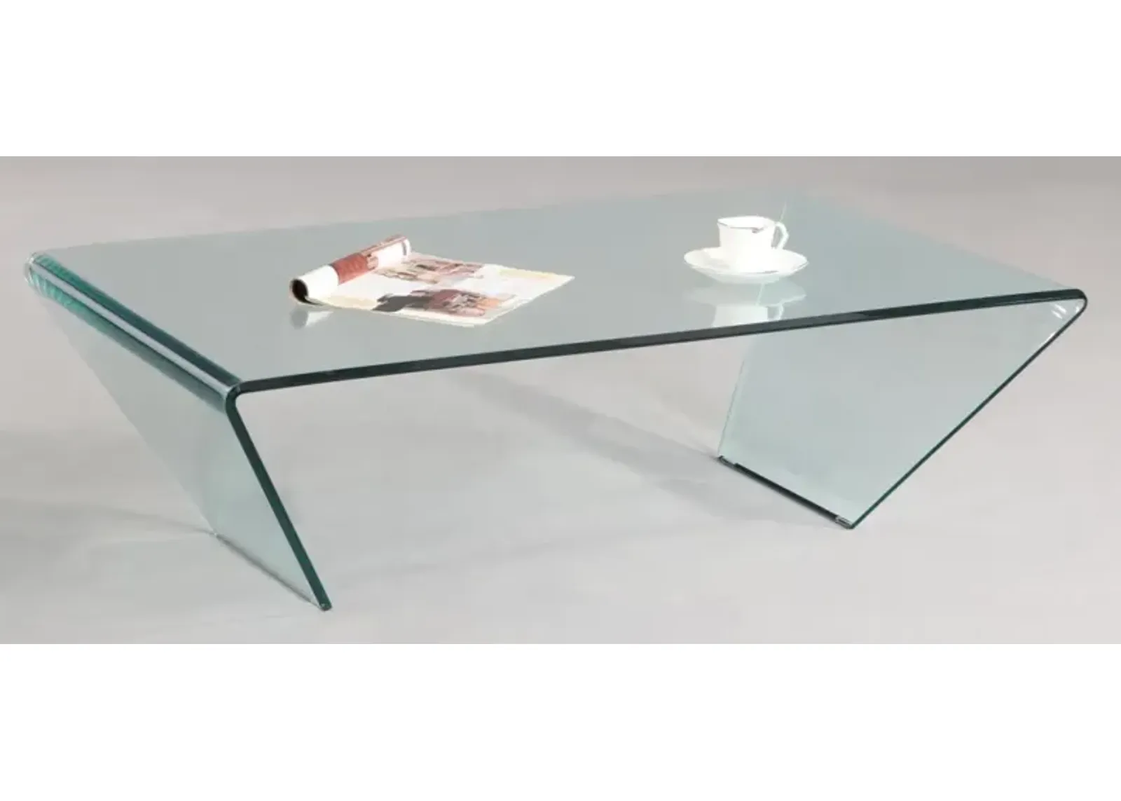 Chintaly 28 Inch X 45 Inch Rectanglular Bent Glass Cocktail Table