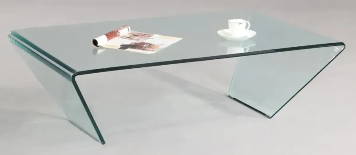 Chintaly 28 Inch X 45 Inch Rectanglular Bent Glass Cocktail Table