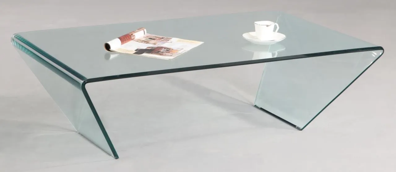 28 INCH X 45 INCH RECTANGLULAR BENT GLASS COCKTAIL TABLE