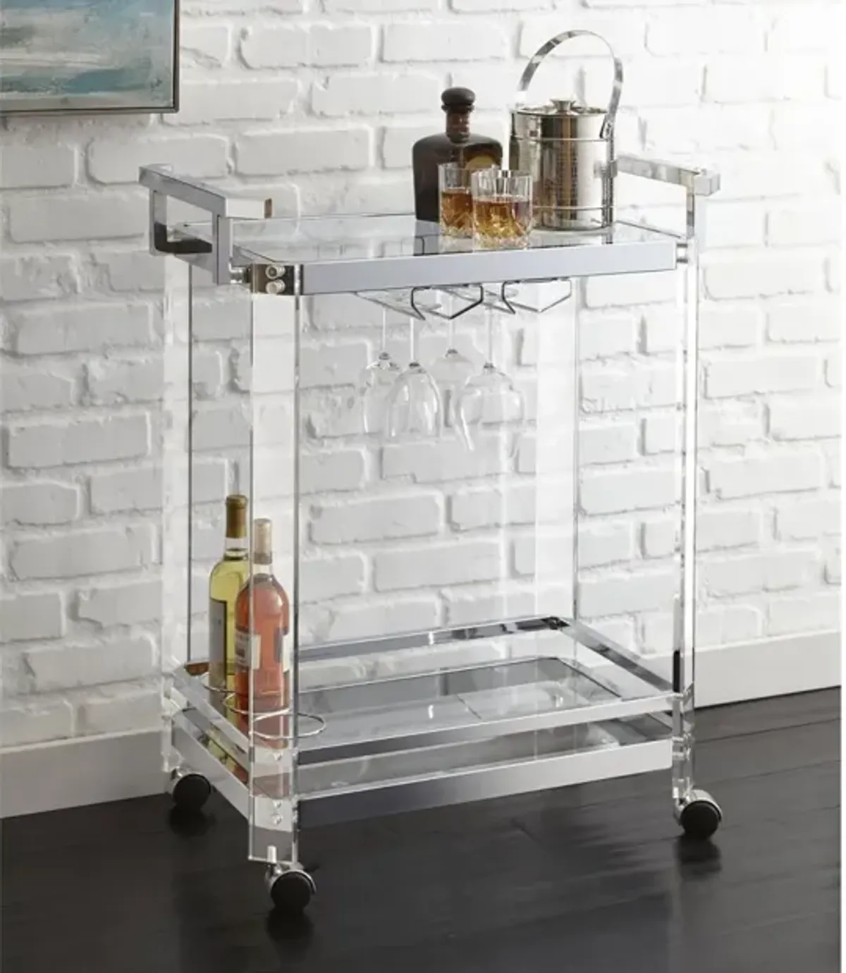 Steve Silver Aerin Clear Glass & Acrylic Server Cart with Chrome Finish