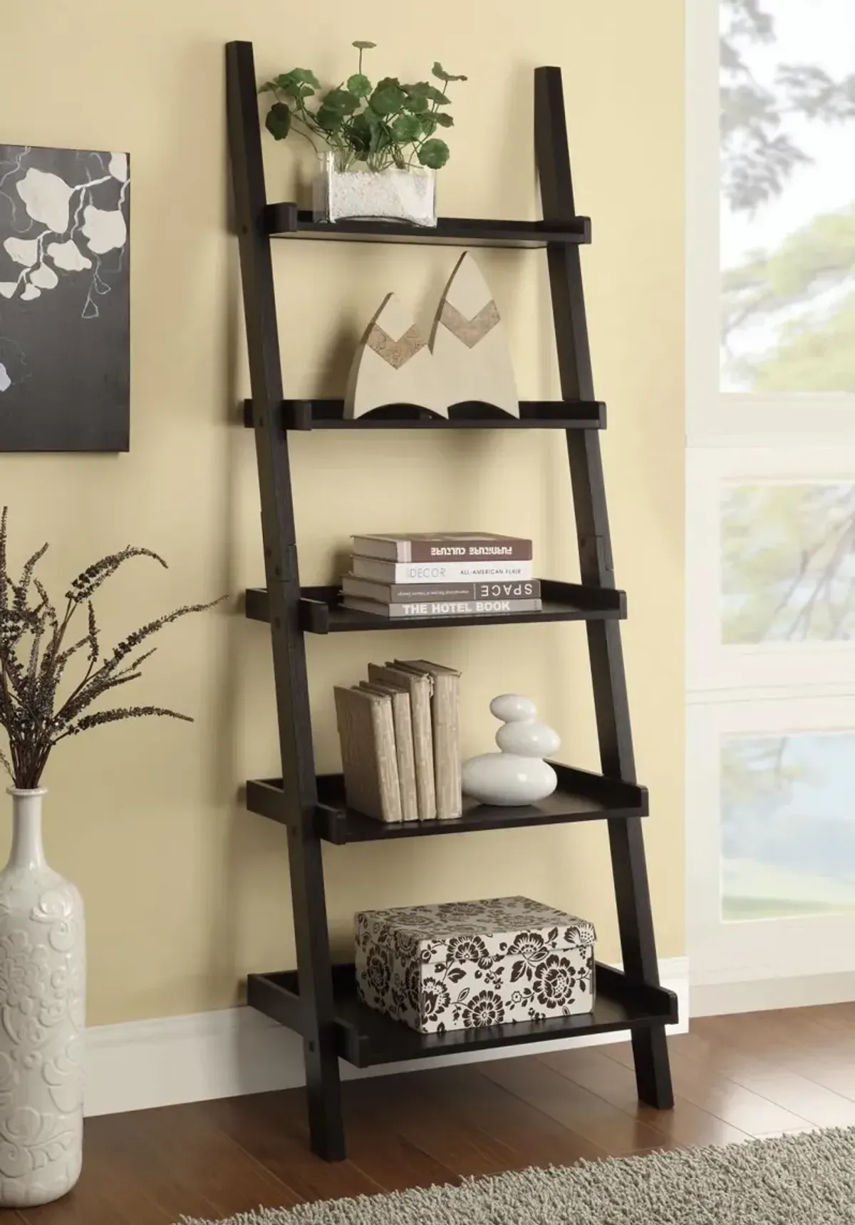 Coaster Colella 72 Inch 5-Shelf Ladder Bookshelf Cappuccino