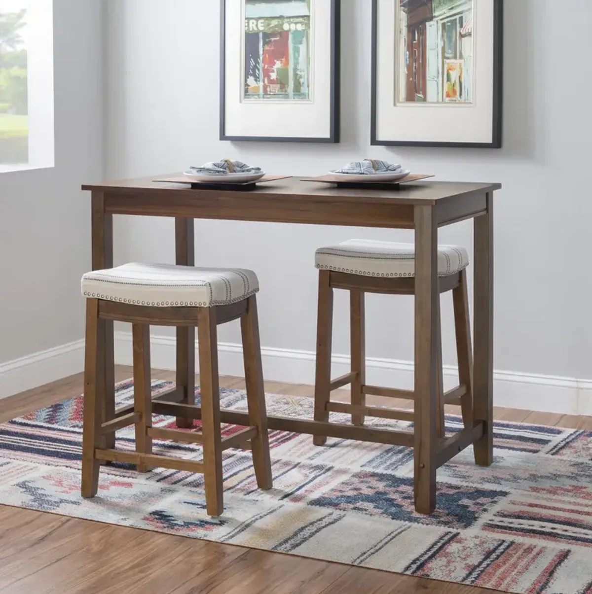 Linon Claridge 3-Piece Counter Set Rustic Stripe