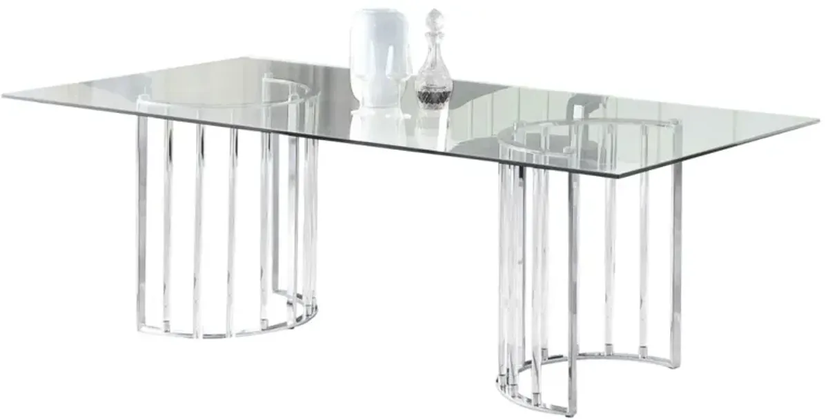 TRISHA DINING SET WITH 36 INCH X 60 INCH GLASS TOP TABLE & ACRYLIC ARM CHAIRS