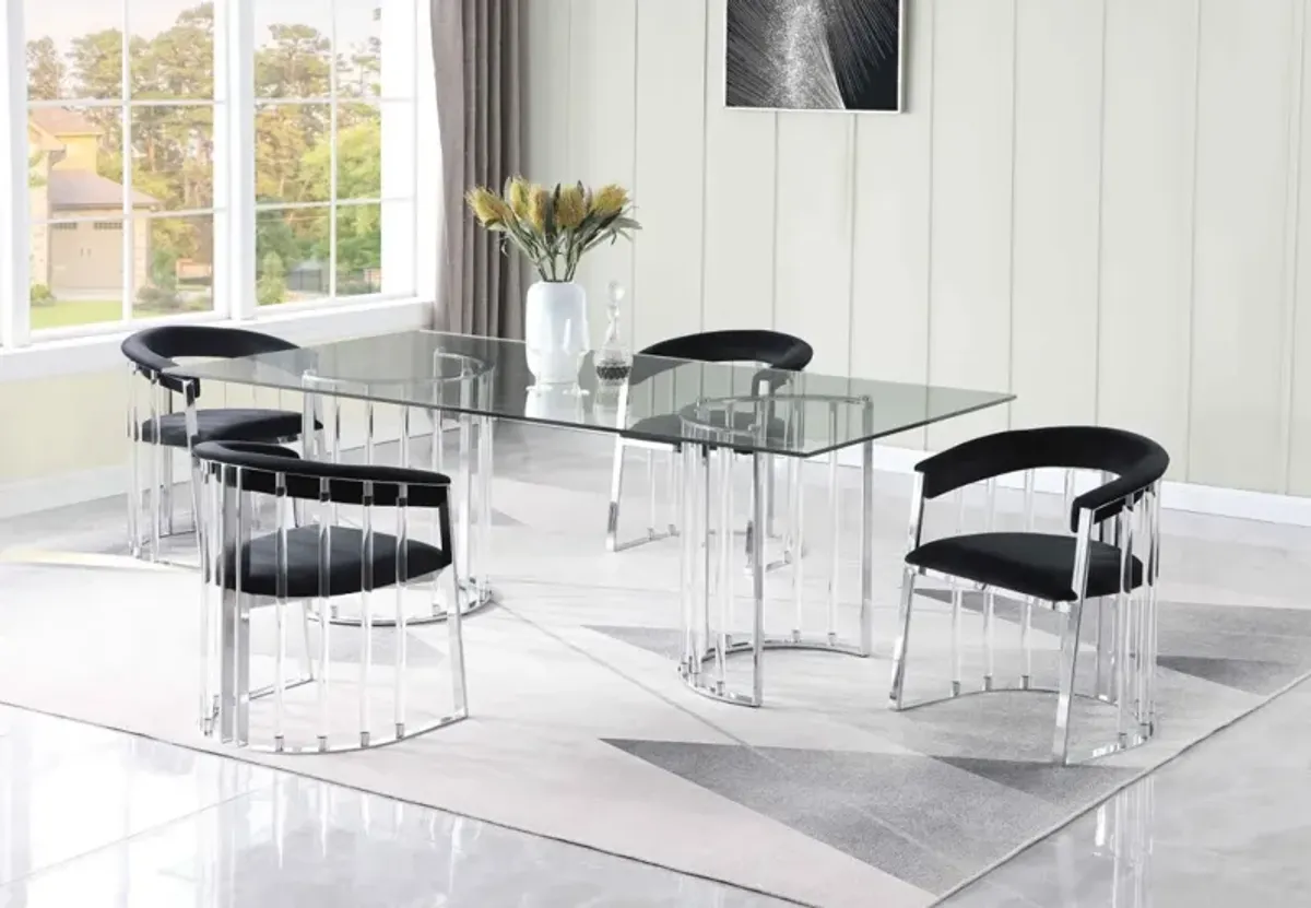 TRISHA DINING SET WITH 36 INCH X 60 INCH GLASS TOP TABLE & ACRYLIC ARM CHAIRS