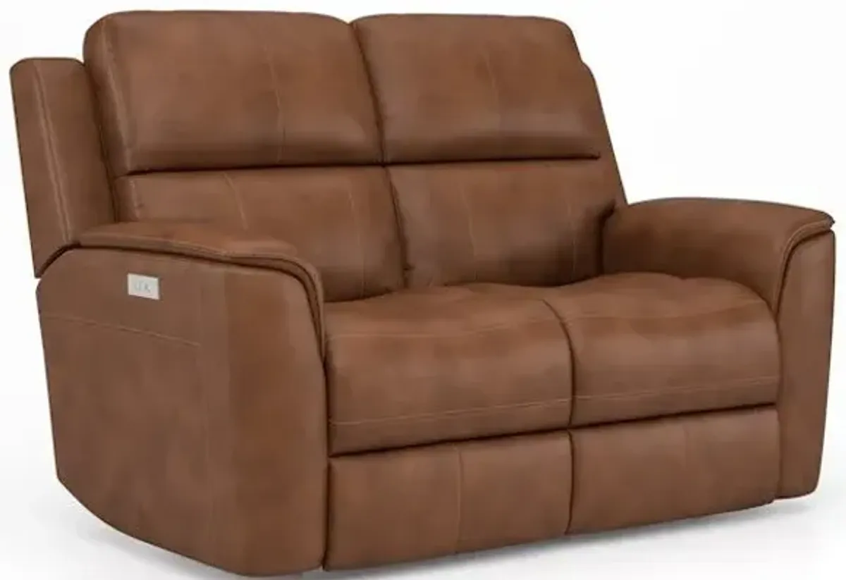 Flexsteel Henry Caramel Leather Triple Power Reclining Loveseat