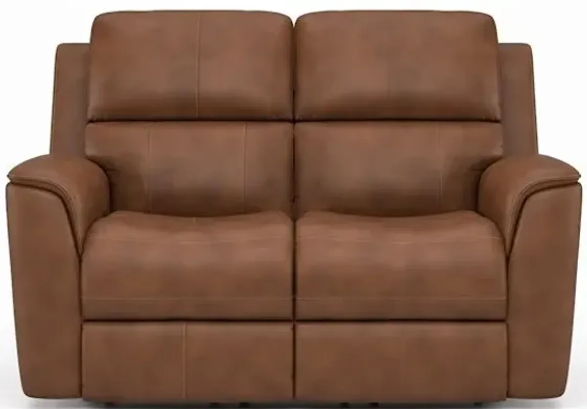 Flexsteel Henry Caramel Leather Triple Power Reclining Loveseat