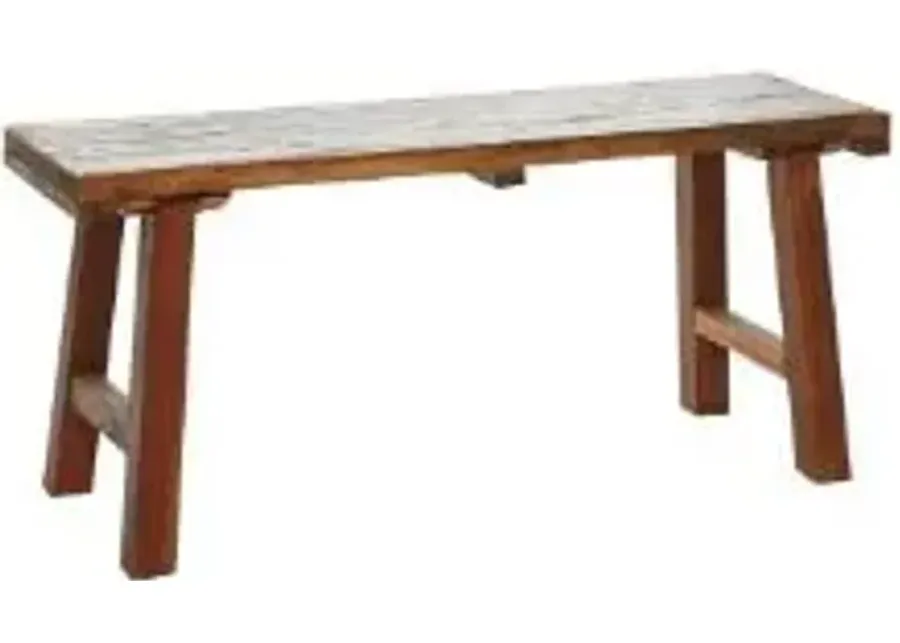 BROWN WOOD HANDMADE BENCH 44"X14"X19"