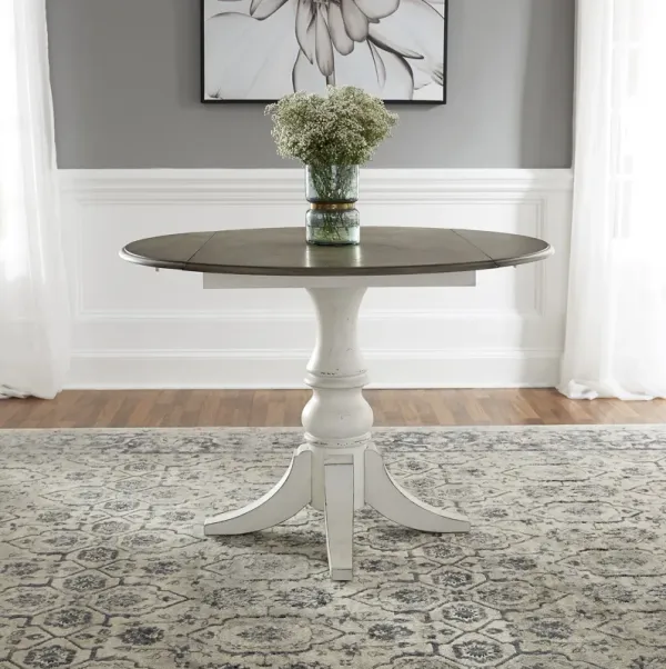 Liberty Furniture 5-Piece Antique White Weathered Bark Drop Leaf Dining Table Set with Spindle Back Side Chairs- Magnolia Manor