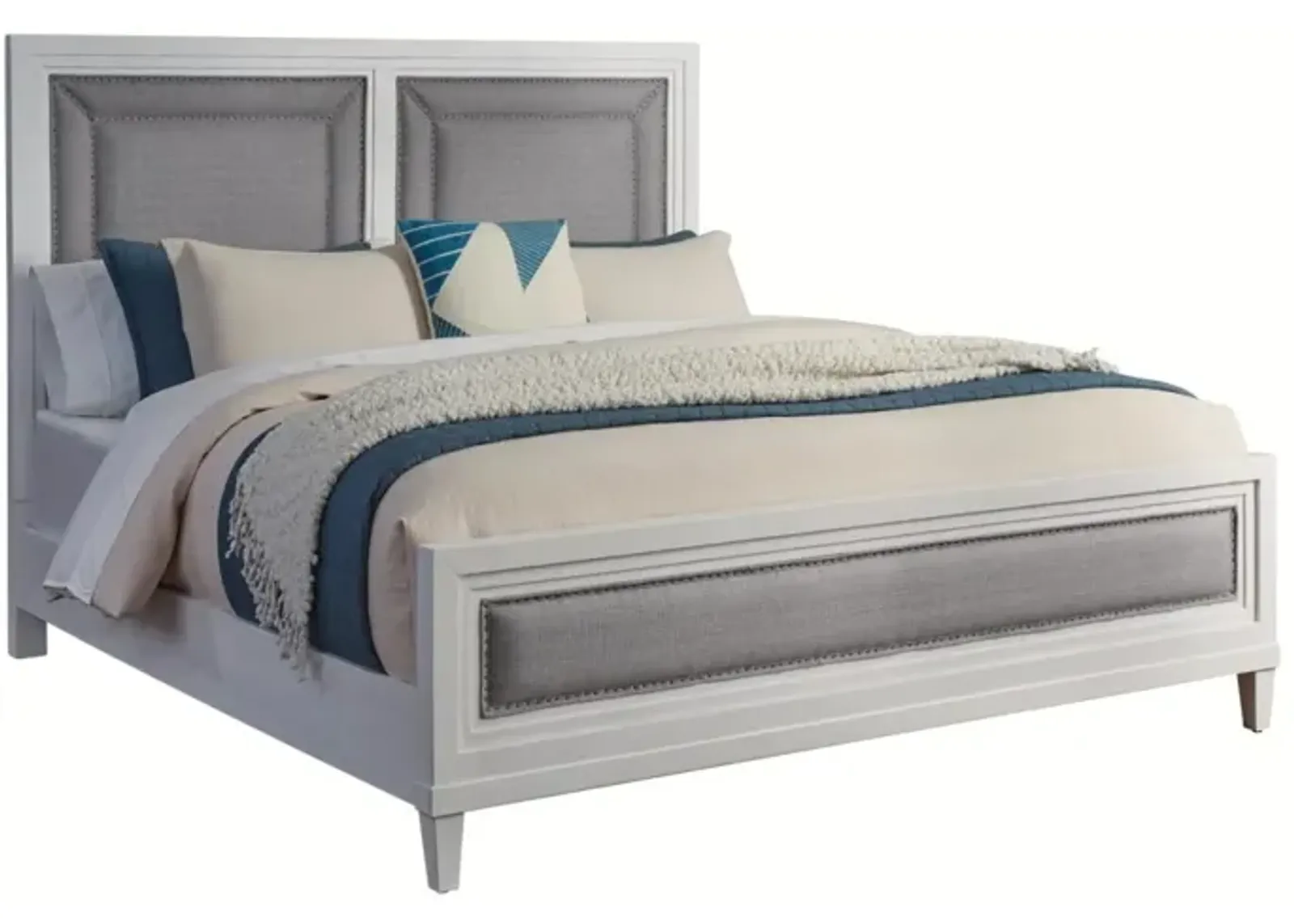 American Woodcrafters Dunescape Queen Upholstered Bed Complete in Painted White