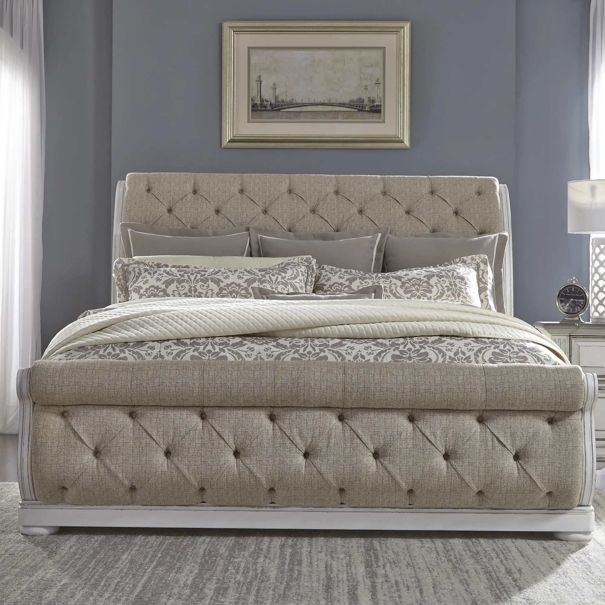 QUEEN UPHOLSTERED SLEIGH BED - ABBEY PARK