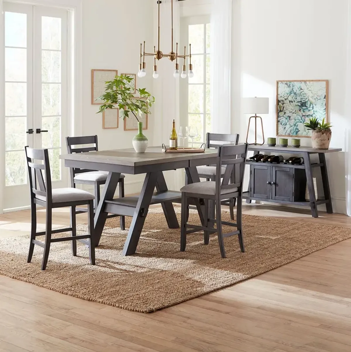 Lawson 5-Piece Slate/Weathered Gray Gathering Casual Dining Table Set