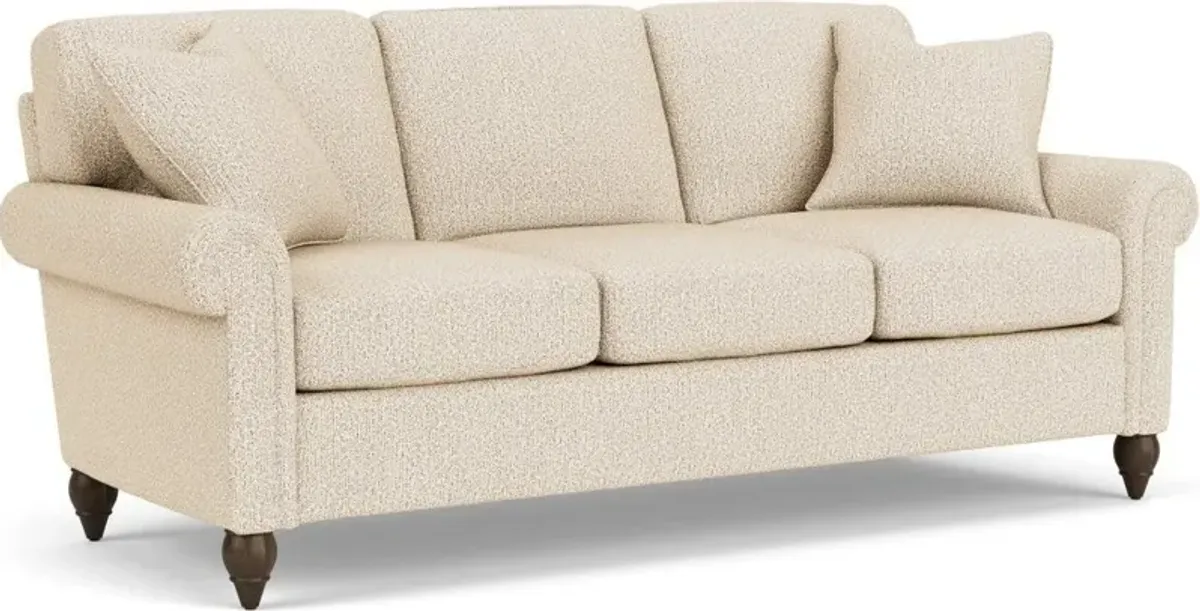 Flexsteel South Haven White Moondust Rolled Arm Sofa with Round Legs