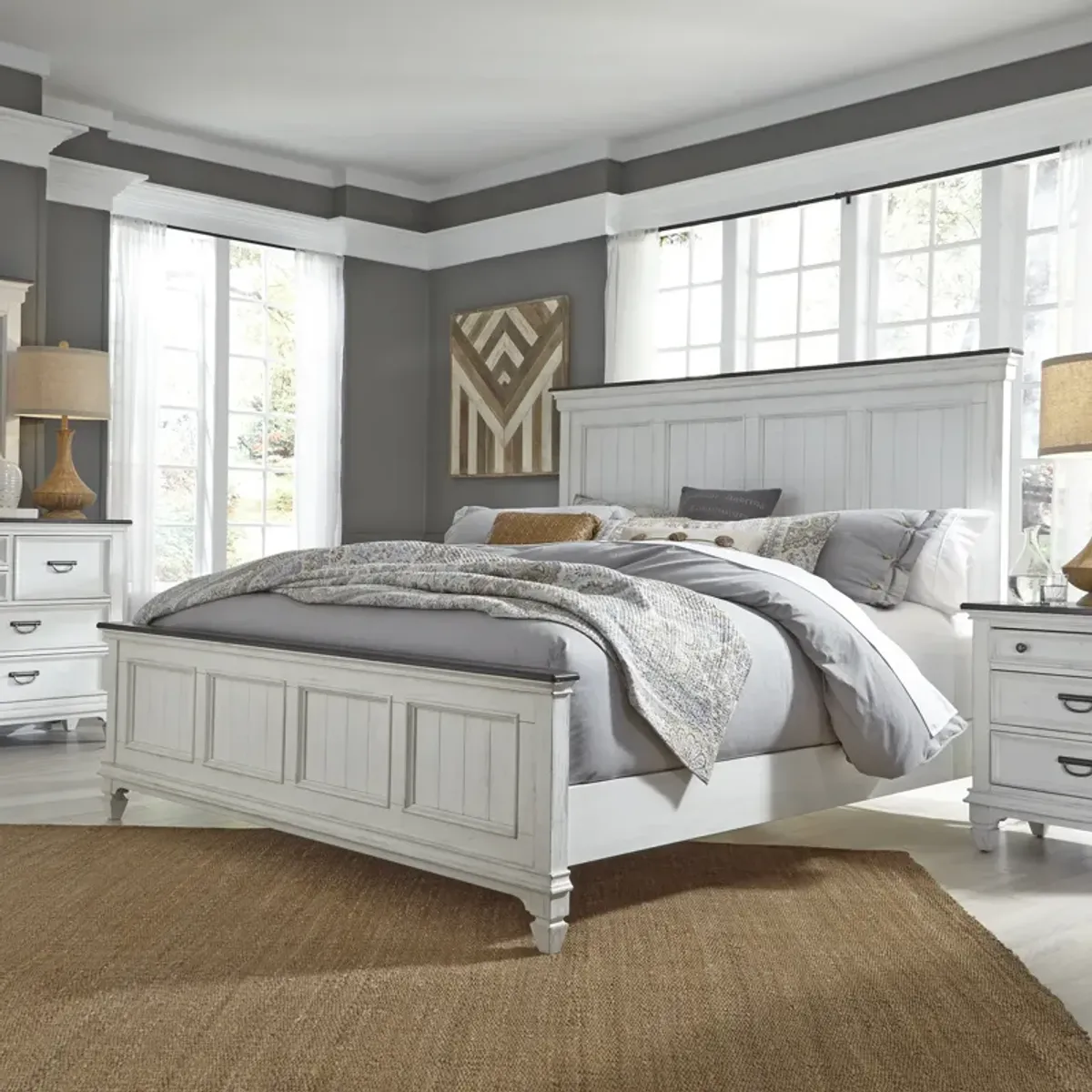 Liberty Furniture Abbey Park Queen Complete Bedroom Set Panel Bed, Dresser, Mirror & Nightstand