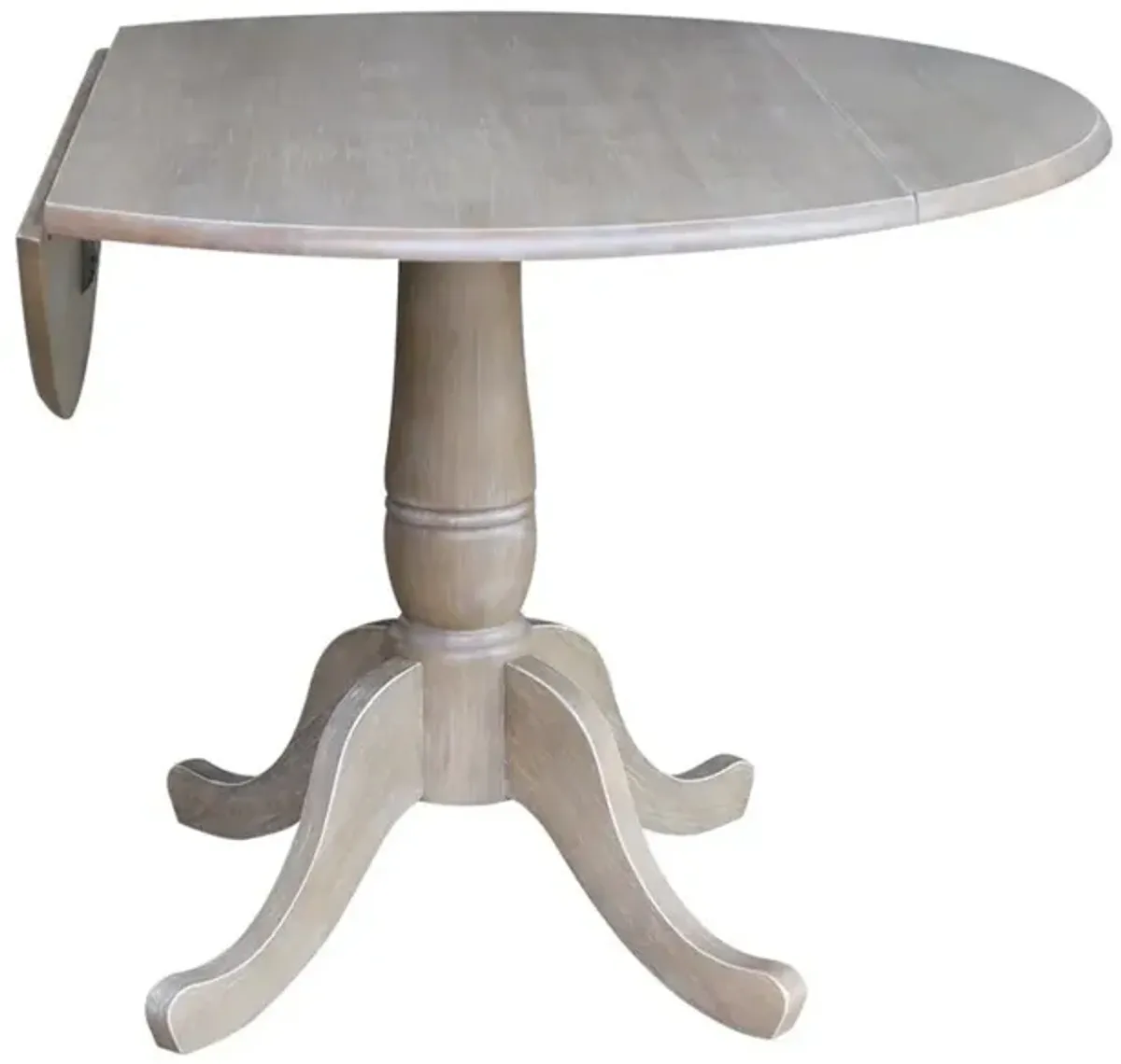 John Thomas Dining Essentials Round Drop Leaf Pedestal Table in Taupe Gray