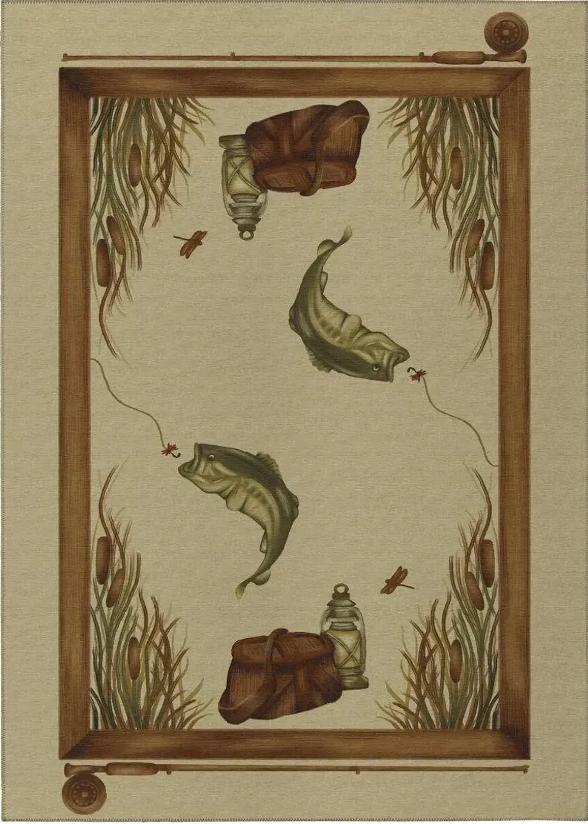 Dalyn Vintage Angler's Dream Cattail & Fishing Gear 5'X8' Area Rug