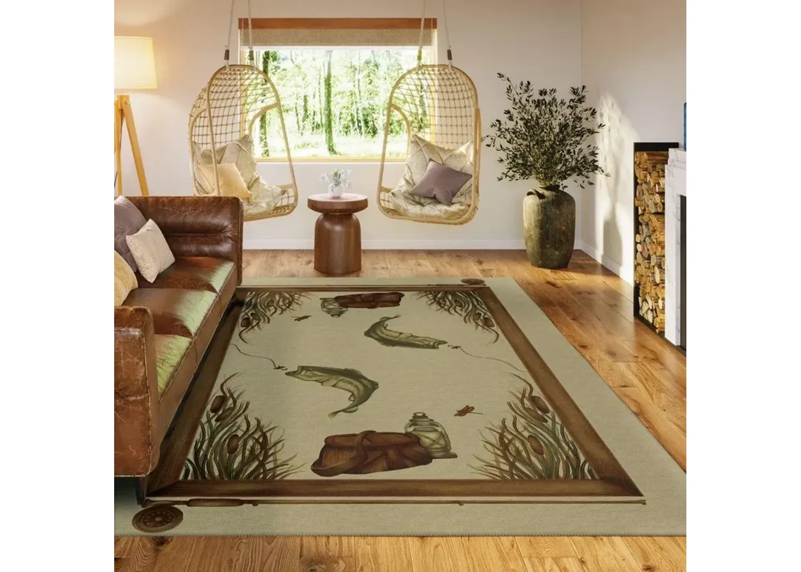 Dalyn Vintage Angler's Dream Cattail & Fishing Gear 5'X8' Area Rug