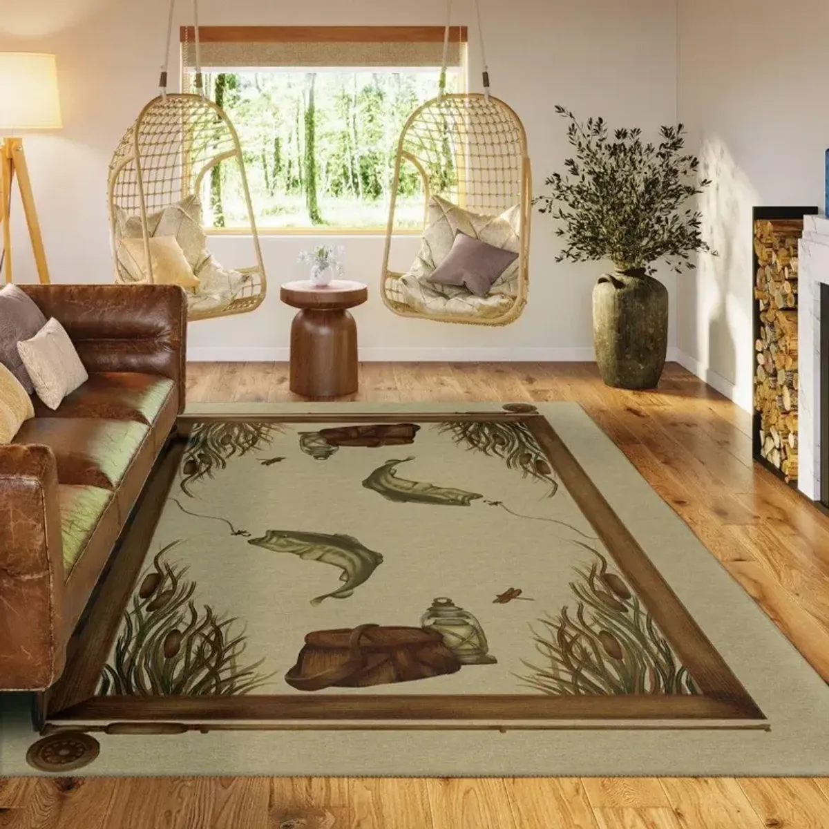 Dalyn Vintage Angler's Dream Cattail & Fishing Gear 5'X8' Area Rug