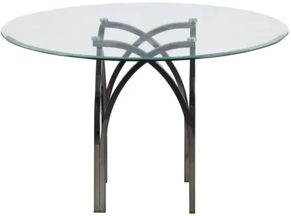 Chintaly Juliette Round Glass Top Dining Table with Art Deco Steel Base