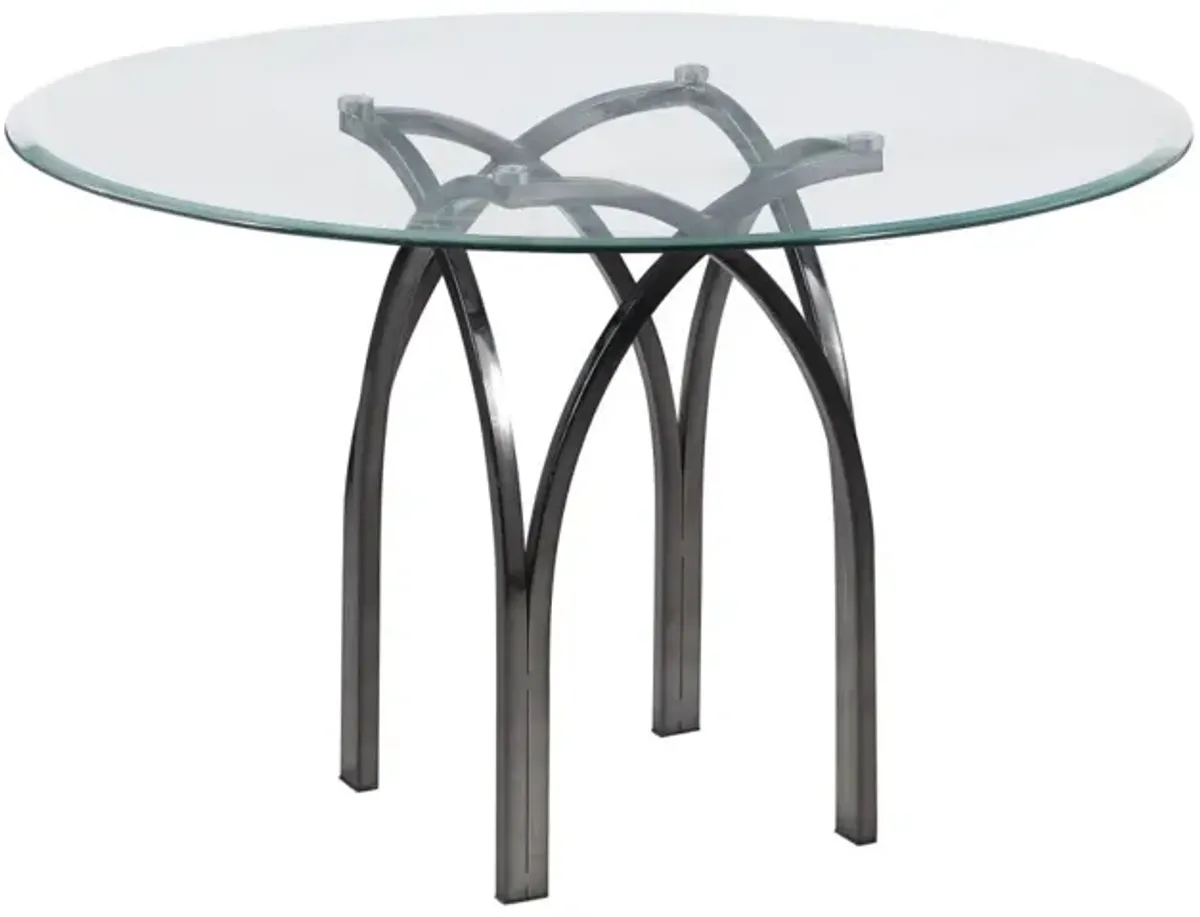 Chintaly Juliette Round Glass Top Dining Table with Art Deco Steel Base