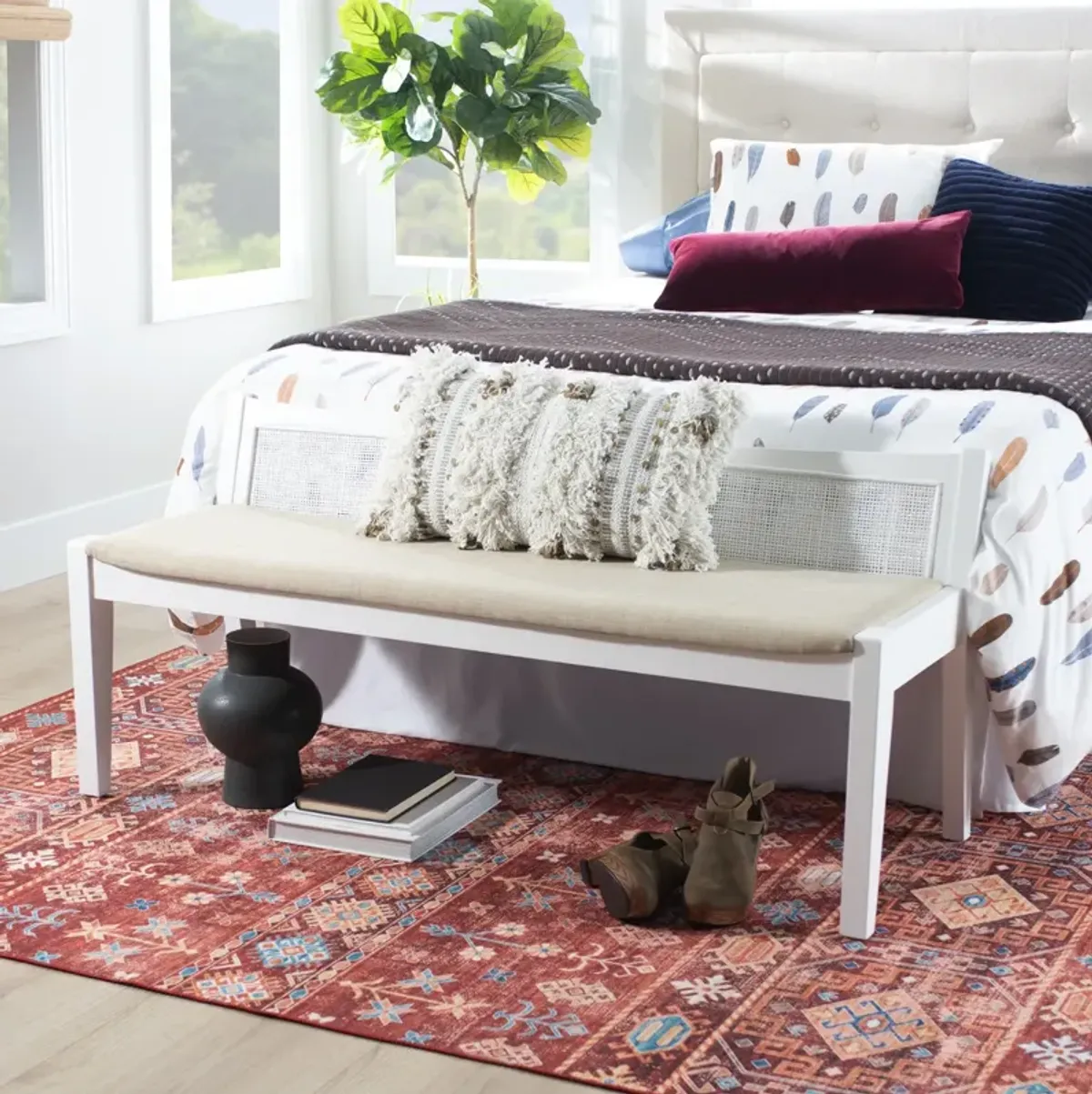 Powell Bauer Cane Bench White
