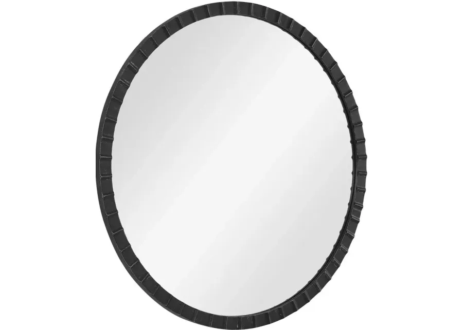 DANDRIDGE DISTRESSED MATTE BLACK ROUND INDUSTRIAL MIRROR