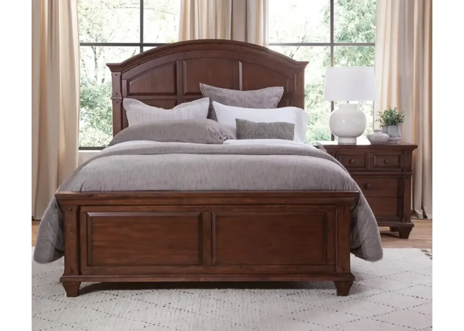 American Woodcrafters Complete Queen Bedroom Set Panel Bed, Dresser, Mirror & Nightstand Cinnamon Cherry Sedona