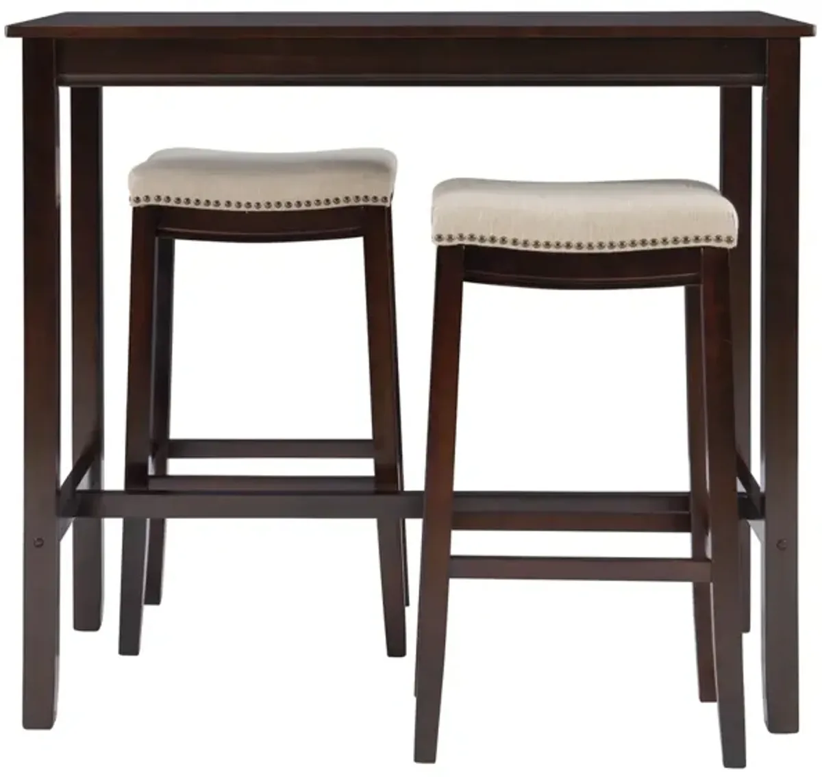 Linon Claridge 3-Piece Walnut/Linen Bar Stools & Table Set