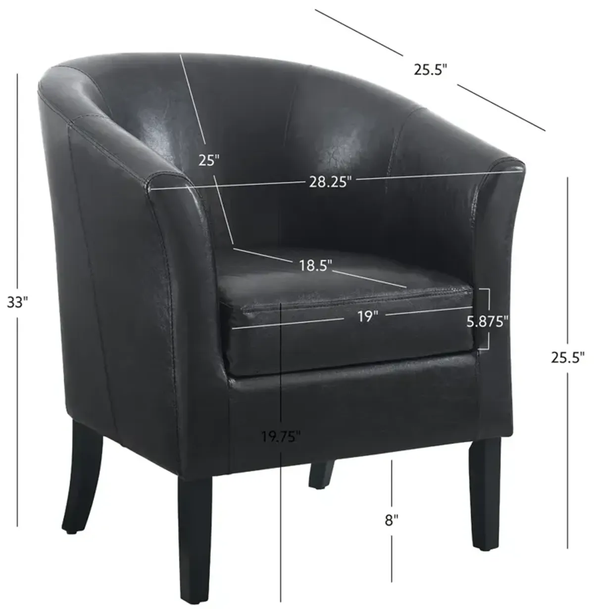 Linon Simon Black Club Barrel Chair