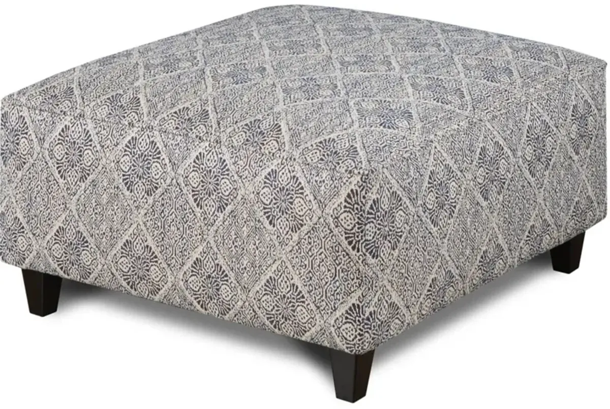 Fusion Catalina Linen Indigo Federal Blue & Cream Cocktail Ottoman