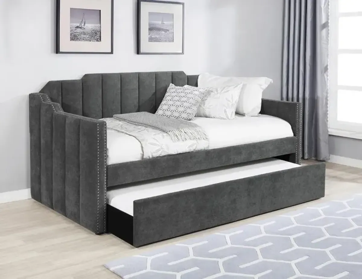 Coaster Kingston Upholstered Twin Daybed with Trundle Charcoal