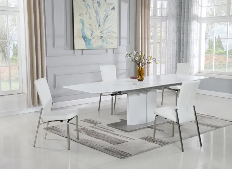 ELIZABETH WHITE DINING SET WITH EXTENDABLE WOODEN DINING TABLE & MOTION-BACK CHAIRS