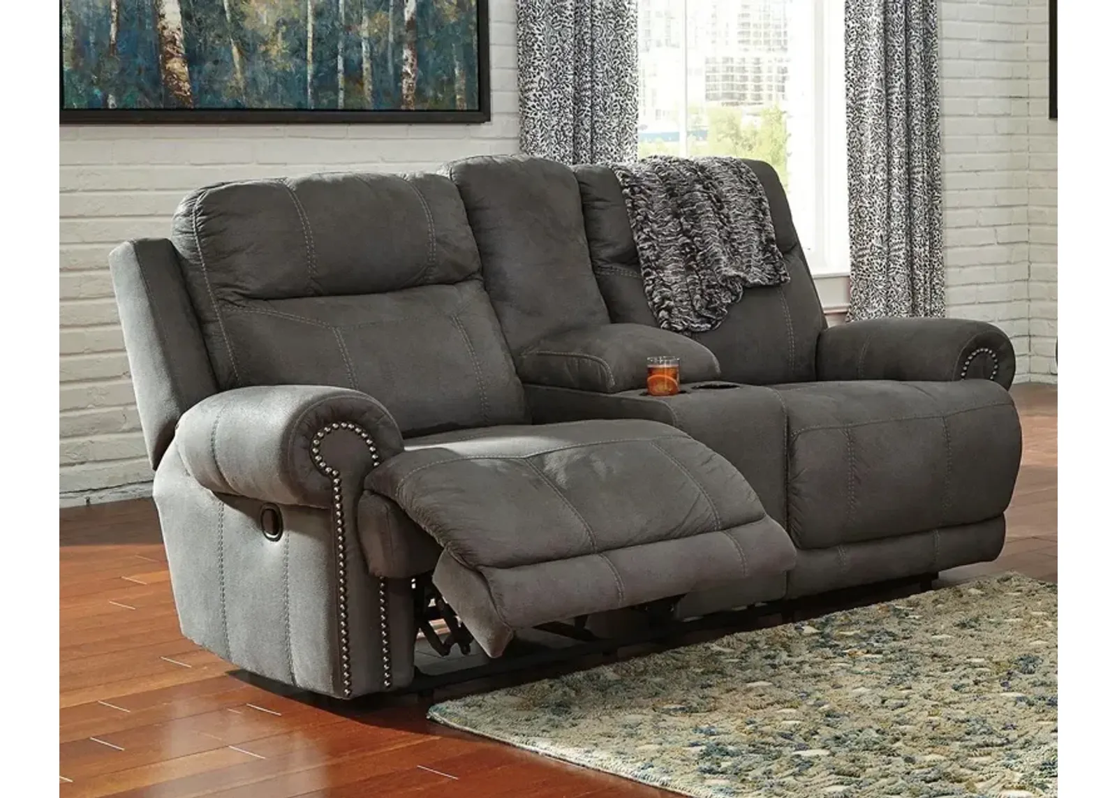 Ashley Austere Gray Double Reclining Loveseat