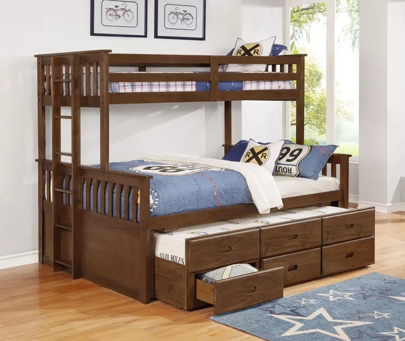 ATKIN TWIN XL-OVER-QUEEN BUNK BED WEATHERED WALNUT