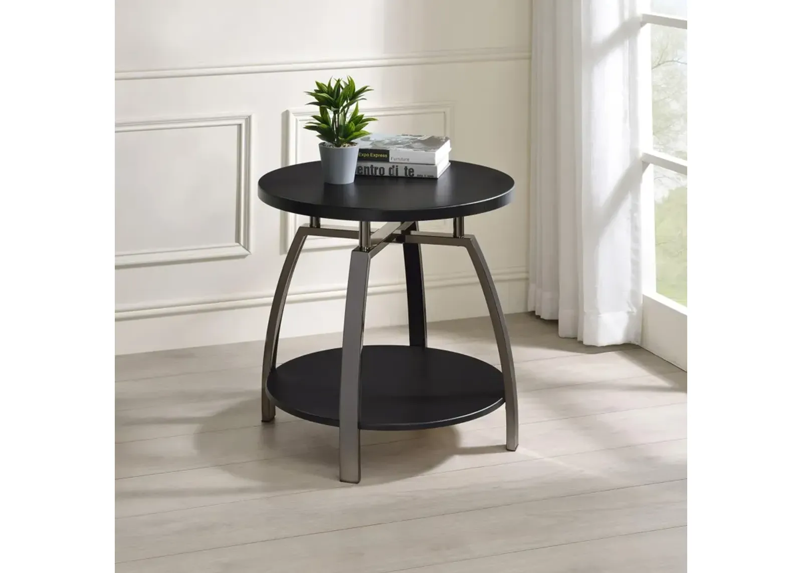 Coaster Dacre Round Engineered Wood Top Side End Table Dark Grey